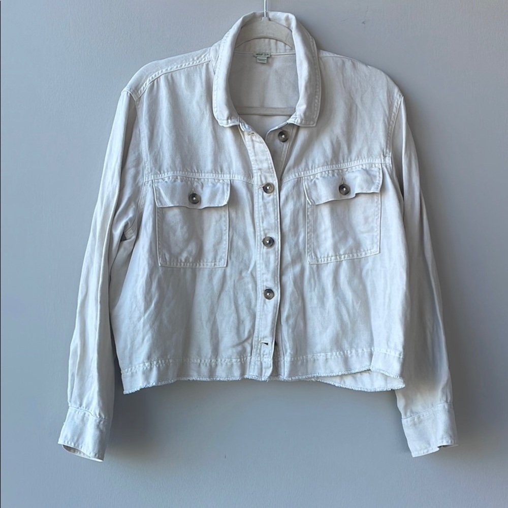 Aerie White Cropped Soft Denim Jacket, Off White, Extra Large